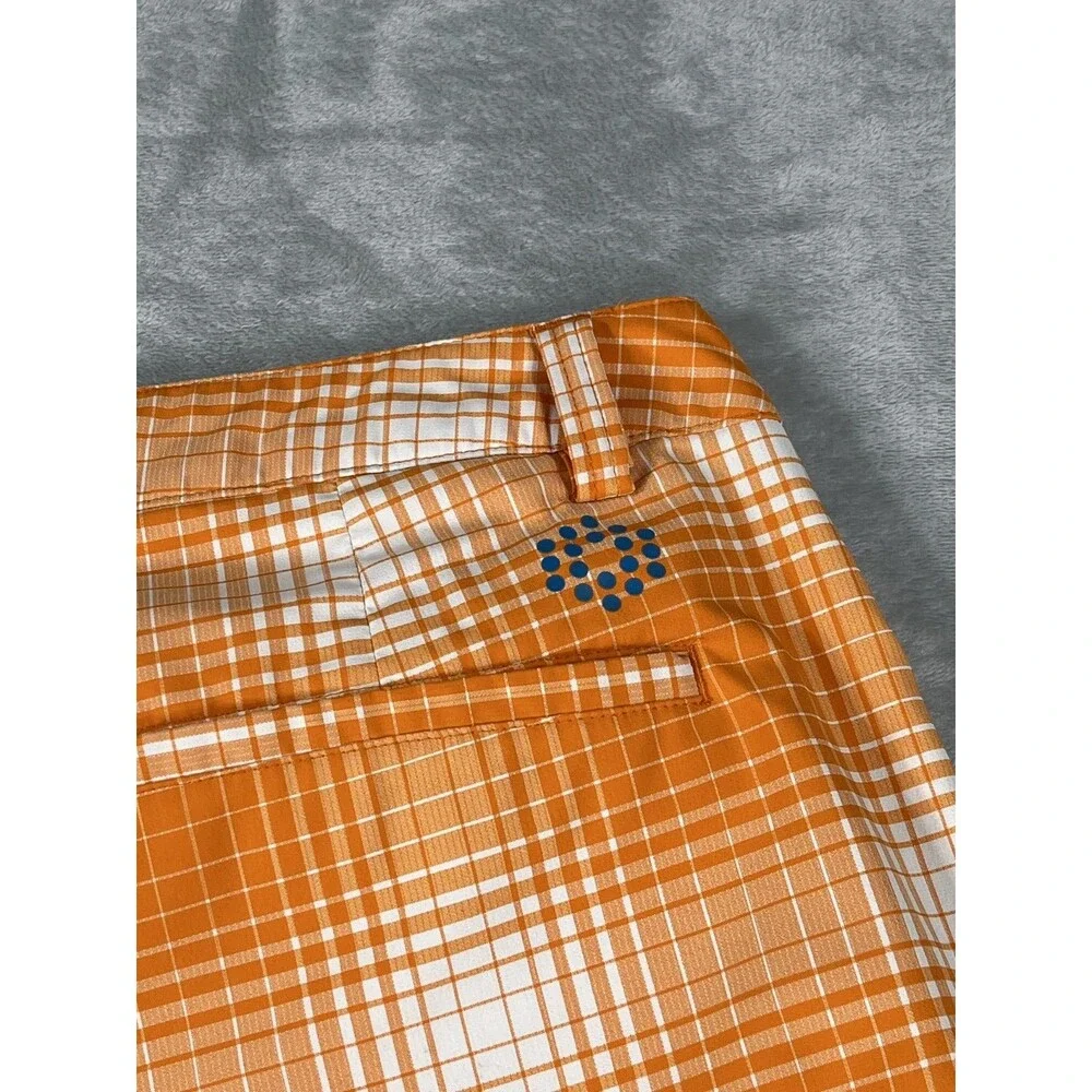 Puma Golf Mens Dry Cell Plaid Performance Shorts Orange White Size 38